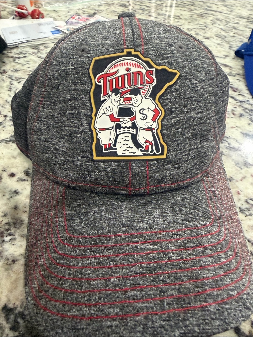 MLB Minnesota Twins Heather Gray Hat with Red Stitching and Multicolor Logo